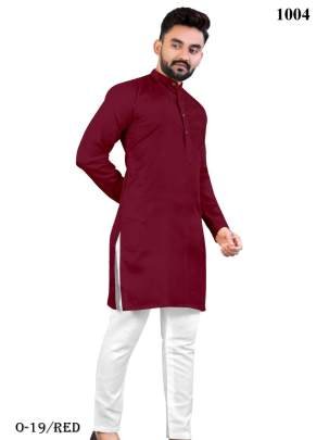 Gents Long Red Kurtas Pyjama Set