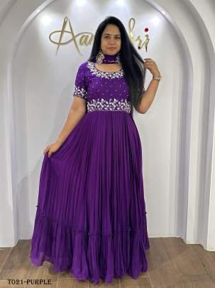 Georgette Anarkali Purple Gown With Jari Embroidery Work