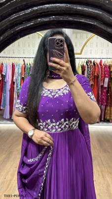 Georgette Anarkali Purple Gown With Jari Embroidery Work