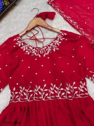 Georgette Anarkali Red Gown With  Jari Embroidery work