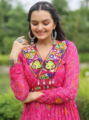 Georgette Bandhani Print Pink Gown
