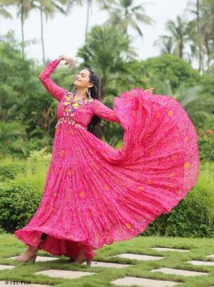 Georgette Bandhani Print Pink Gown