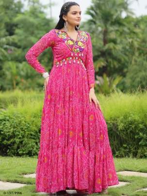 Georgette Bandhani Print Pink Gown