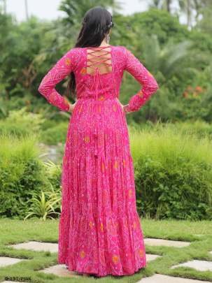 Georgette Bandhani Print Pink Gown