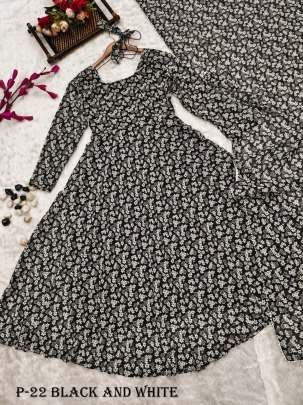 Georgette Black and White Flower Pattern Gown With Dupatta