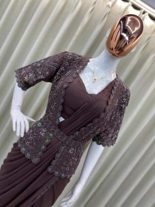 Georgette Coco Colour Ready To Wear Saree With Koti