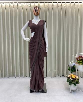 Georgette Coco Colour Ready To Wear Saree With Koti