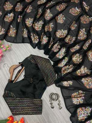 Georgette Embellished With Beautiful Embroidery And Sequins Work Saree