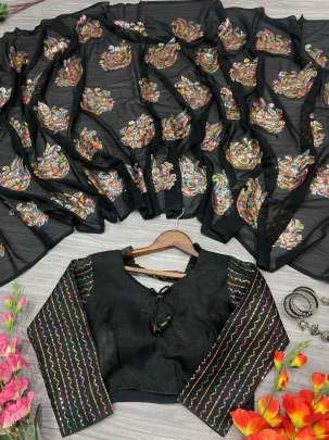 Georgette Embellished With Beautiful Embroidery And Sequins Work Saree