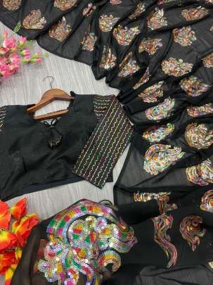 Georgette Embellished With Beautiful Embroidery And Sequins Work Saree