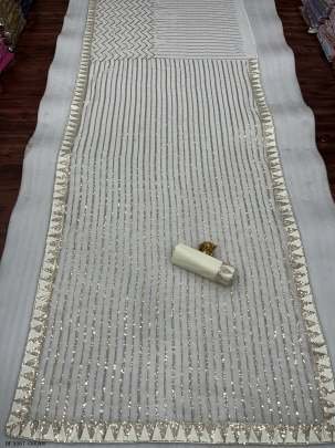 Georgette Embroidered Work Cream Saree