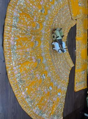 Georgette Embroidery Sequins Work Yellow Lehenga Choli