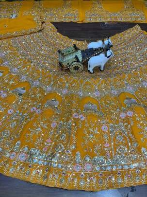 Georgette Embroidery Sequins Work Yellow Lehenga Choli
