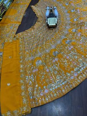Georgette Embroidery Sequins Work Yellow Lehenga Choli