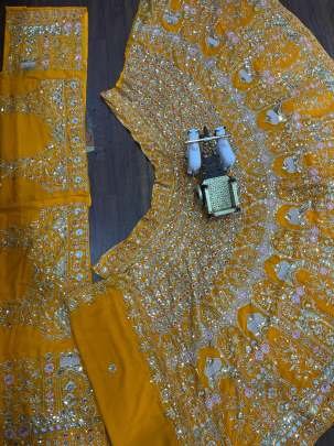 Georgette Embroidery Sequins Work Yellow Lehenga Choli