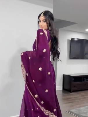 Georgette Embroidery Work Purple Color Gowns