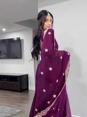 Georgette Embroidery Work Purple Color Gowns