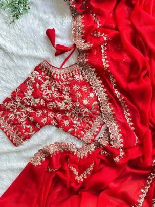 Georgette Fabric Red Colour Saree