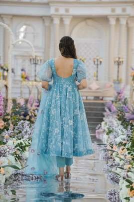 Georgette Fabric Resham Embroidery Kurti Pant Dupatta Set