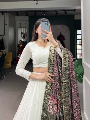 Georgette Mirror Work Lehenga With Dola Silk Dupatta