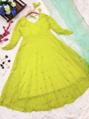 Georgette Neon Lime Anarkali Suit with Dupatta Set