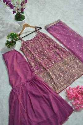 Georgette Onion Pink Colour Sequins Work Sharara Suit