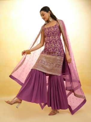 Georgette Onion Pink Colour Sequins Work Sharara Suit