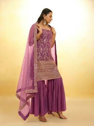 Georgette Onion Pink Colour Sequins Work Sharara Suit