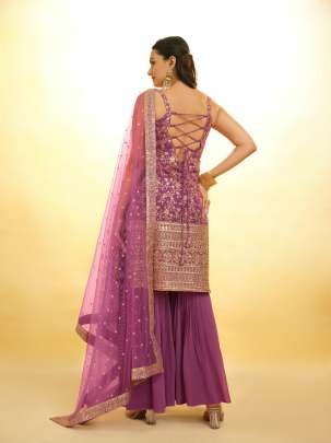 Georgette Onion Pink Colour Sequins Work Sharara Suit