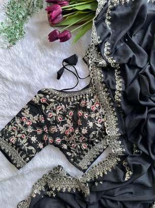 Georgette Pattern Black Colour Saree
