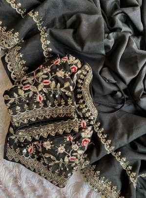 Georgette Pattern Black Colour Saree