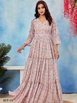Georgette Printed Full Flared Onion Color Gown