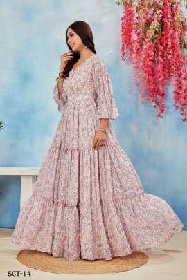 Georgette Printed Full Flared Onion Color Gown
