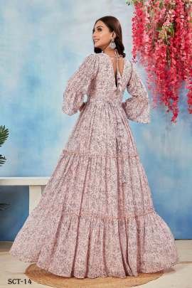 Georgette Printed Full Flared Onion Color Gown
