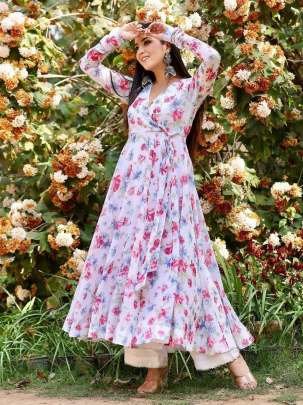 Georgette Printed White Color Midi Dress