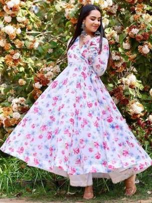 Georgette Printed White Color Midi Dress