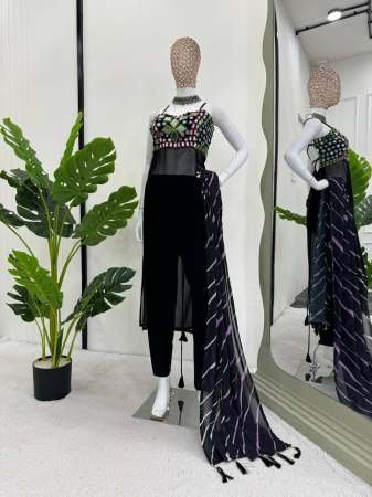 Georgette Real Mirror Work Black Colour  3 Pcs Set