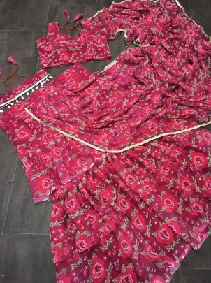 Georgette Ruffle Ready To Wear Saree With Readymade Blouse