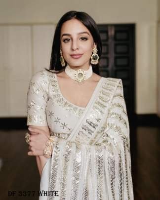 Georgette Sequence Embroidered Work White Saree