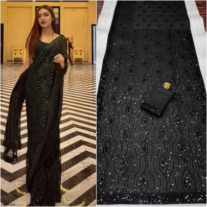 Georgette sequence embroidered printed fancy saree