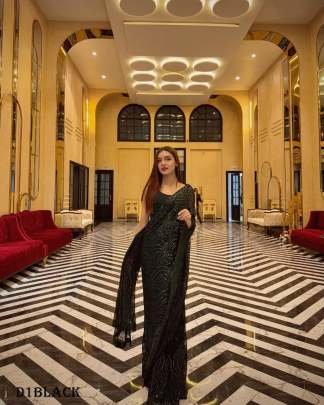 Georgette sequence embroidered printed fancy saree