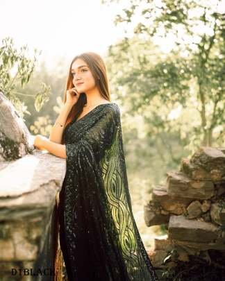 Georgette sequence embroidered printed fancy saree