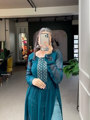 Georgette Sequins Embroidery work Long Sleeve Naira Cut Kurti