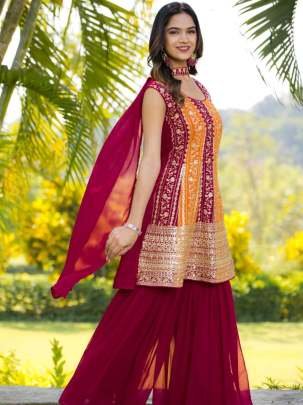 Georgette Silk Sequence Embroidery Work Sharara Suit