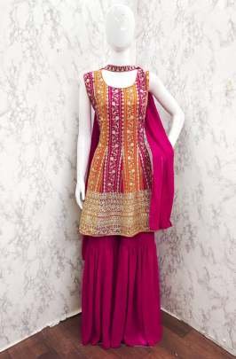Georgette Silk Sequence Embroidery Work Sharara Suit