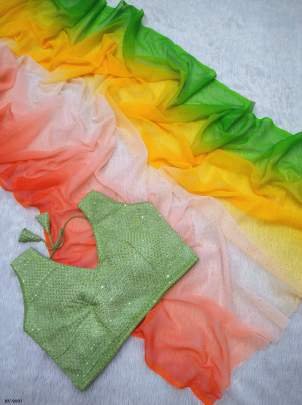 Georgette Siroski Diamond Saree With Ready Made Blouse