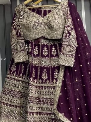 Georgette Wine Heavy Lehenga Set With Sequence Work