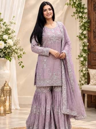 German Chinon Fabric Baby Pink Colour Gharara Suit