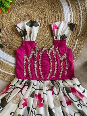 Girls Pure Silk Party Wear Gown with Print & Moti Work (1–16 Years)