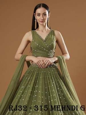 Glamorous Sequins Embroidery Work Mehndi Green